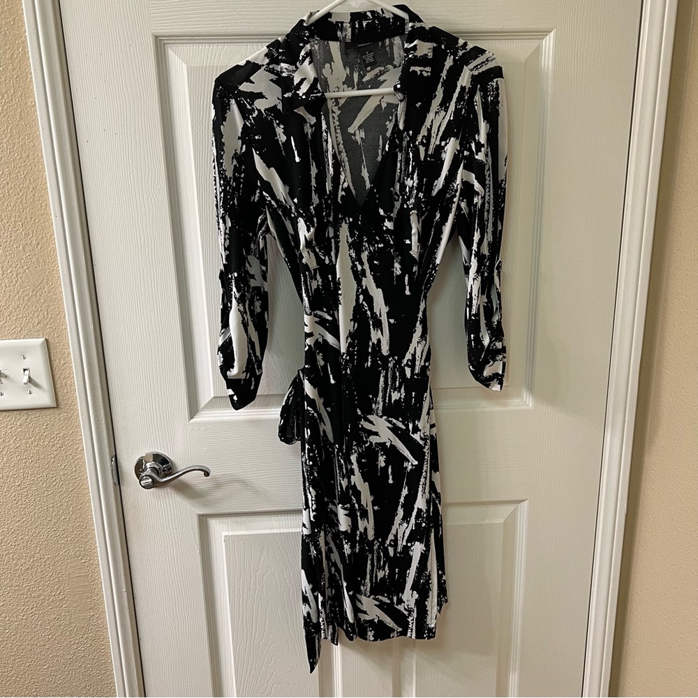 Alfani Wrap Dress Black White Design Women’s Small